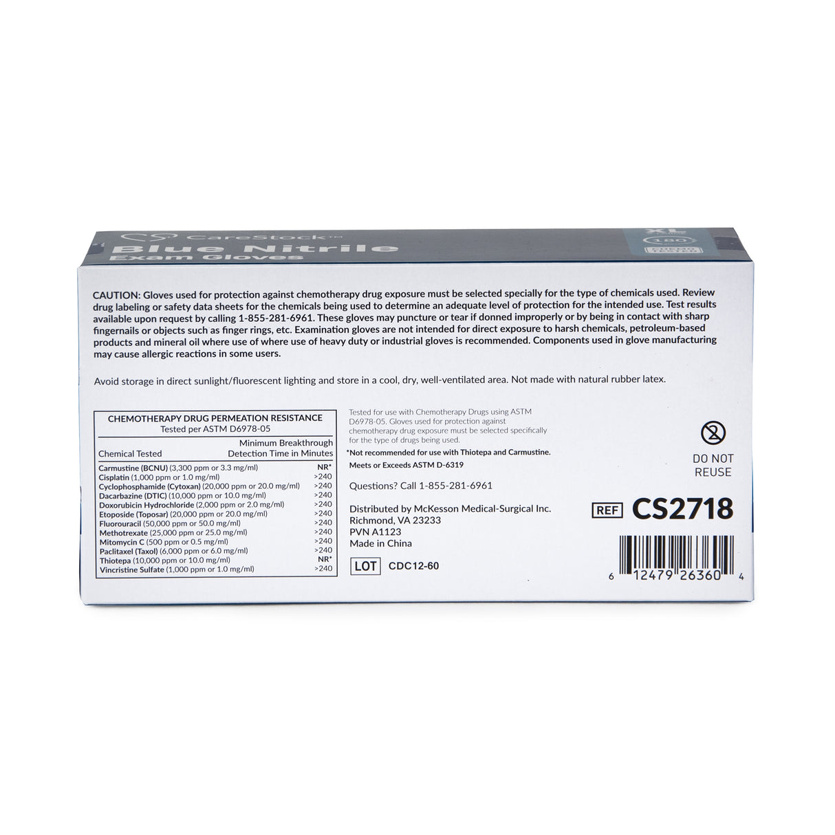 Exam Glove CareStock™ X-Large NonSterile Nitrile Standard Cuff Length Textured Fingertips Blue Chemo Tested - BeHope