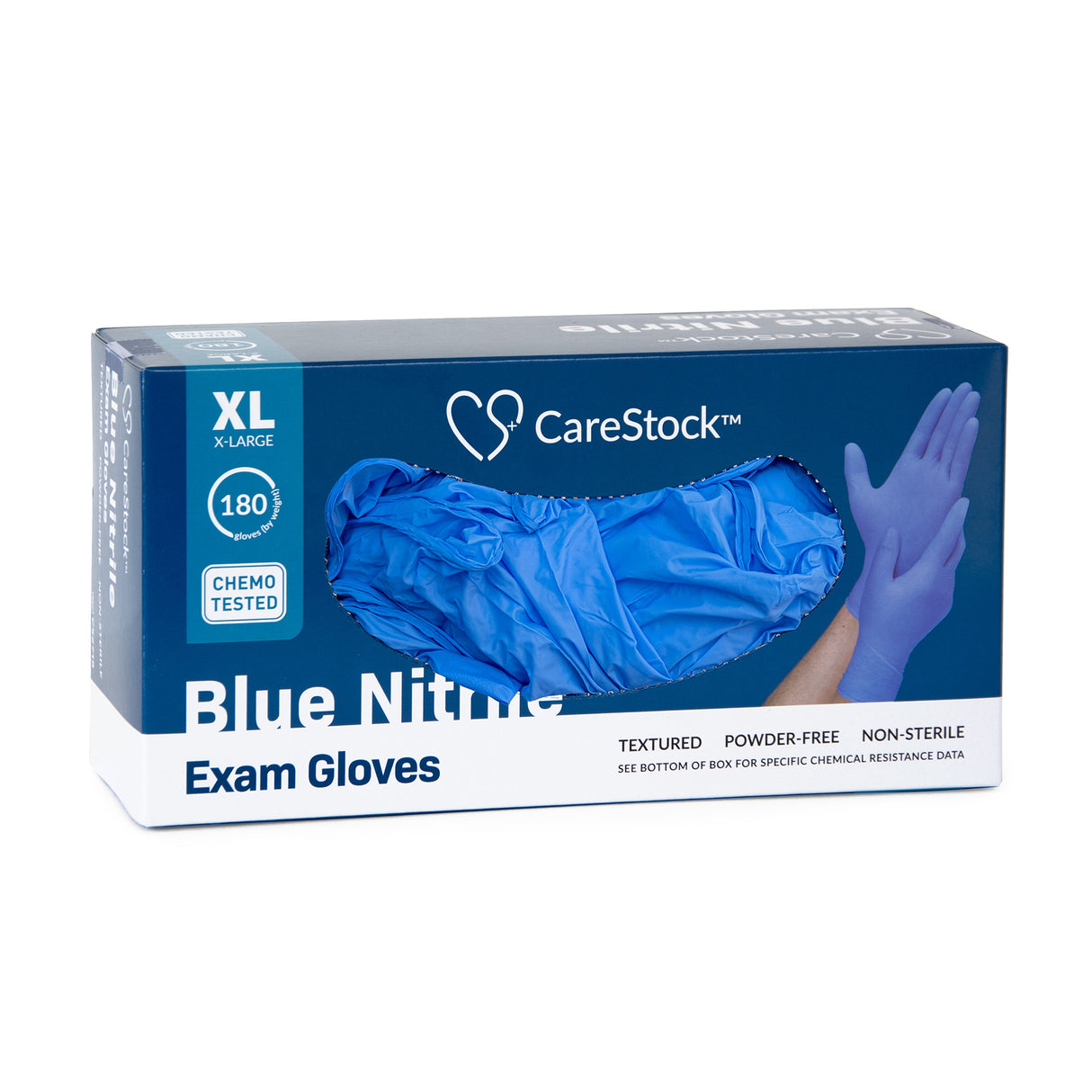 Exam Glove CareStock™ X-Large NonSterile Nitrile Standard Cuff Length Textured Fingertips Blue Chemo Tested - BeHope