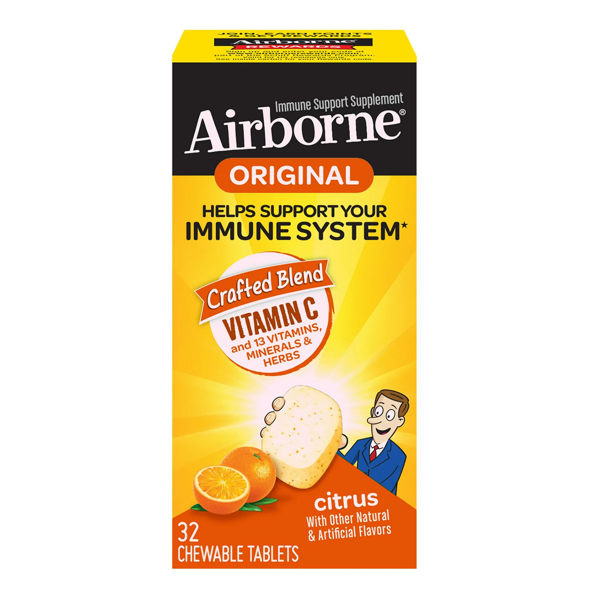 Immune Support Supplement Airborne® Chewable Tablet 32 per Bottle - BeHope