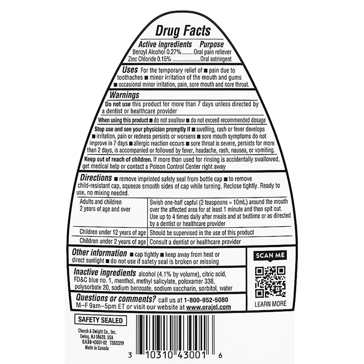 Oral Pain Relief Orajel® Liquid 16 oz. - BeHope