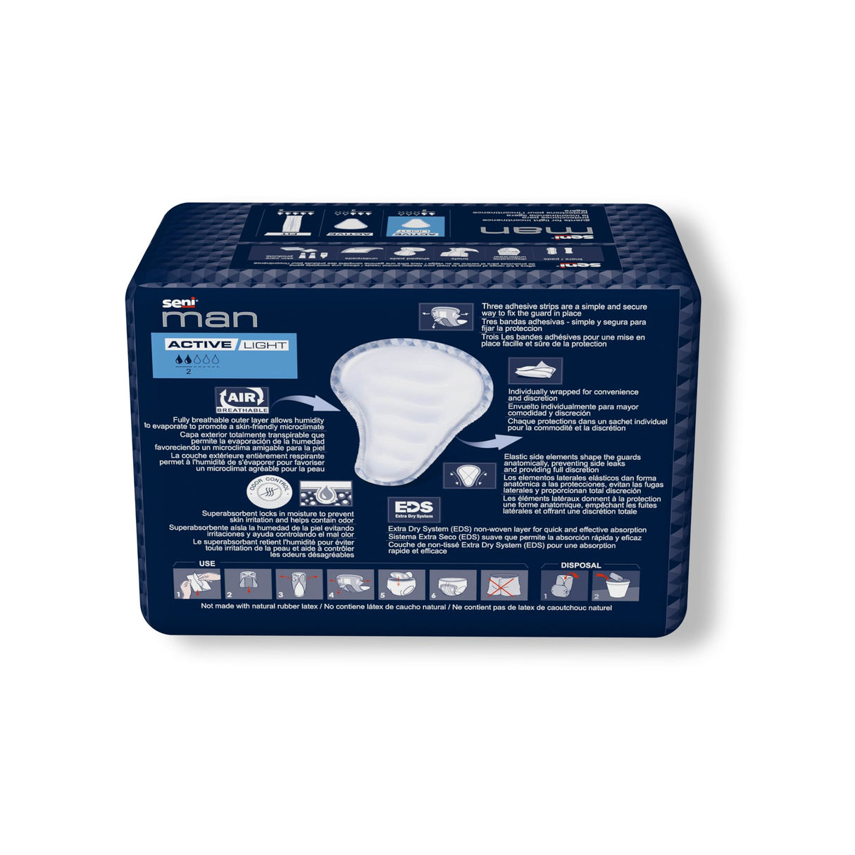 Bladder Control Pad Seni® Man Active Light 7-1/2 X 9-3/10 Inch Light Absorbency Super Absorbent Core One Size Fits Most - BeHope