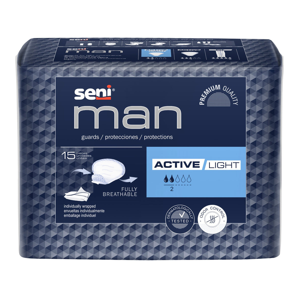 Bladder Control Pad Seni® Man Active Light 7-1/2 X 9-3/10 Inch Light Absorbency Super Absorbent Core One Size Fits Most - BeHope
