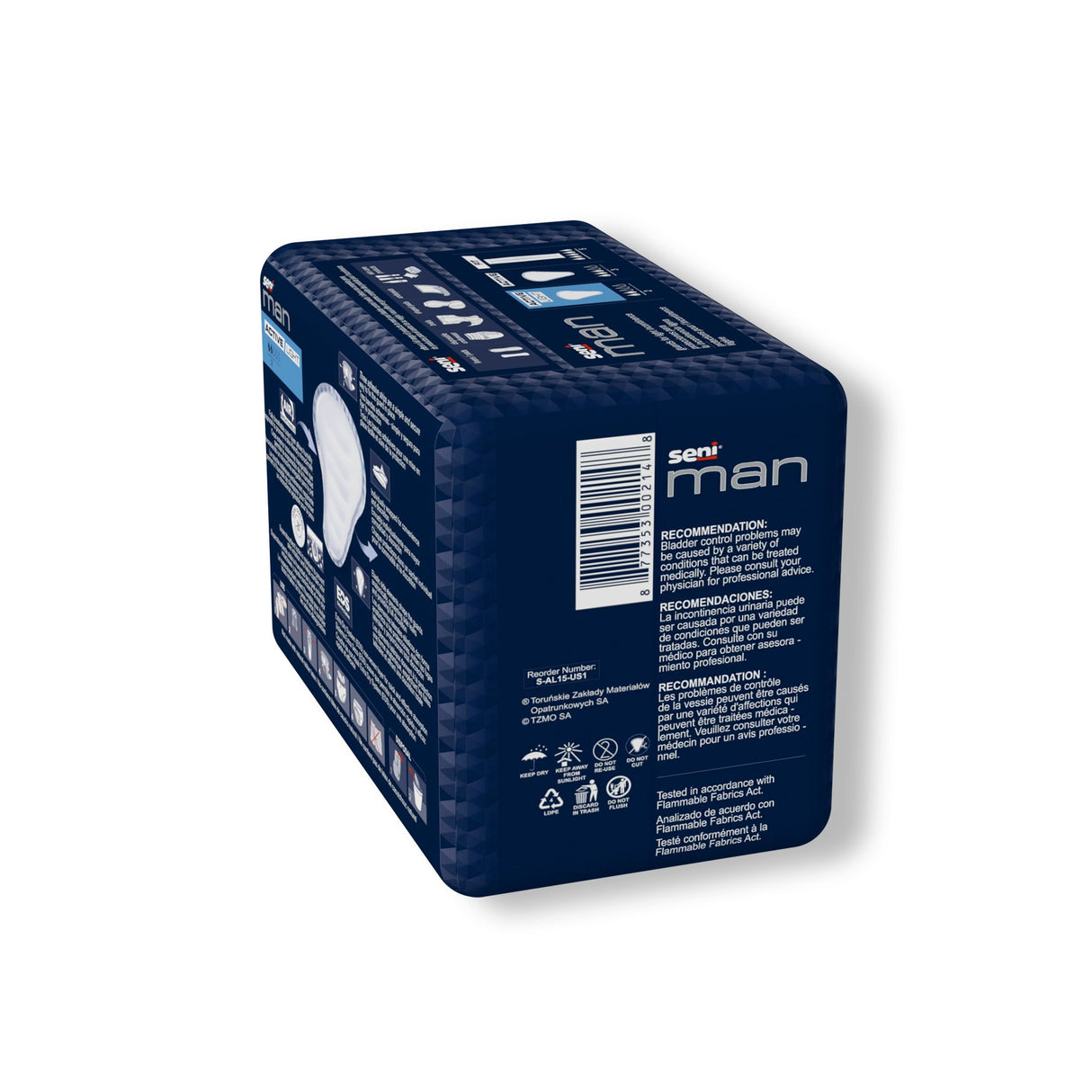 Bladder Control Pad Seni® Man Active Light 7-1/2 X 9-3/10 Inch Light Absorbency Super Absorbent Core One Size Fits Most - BeHope