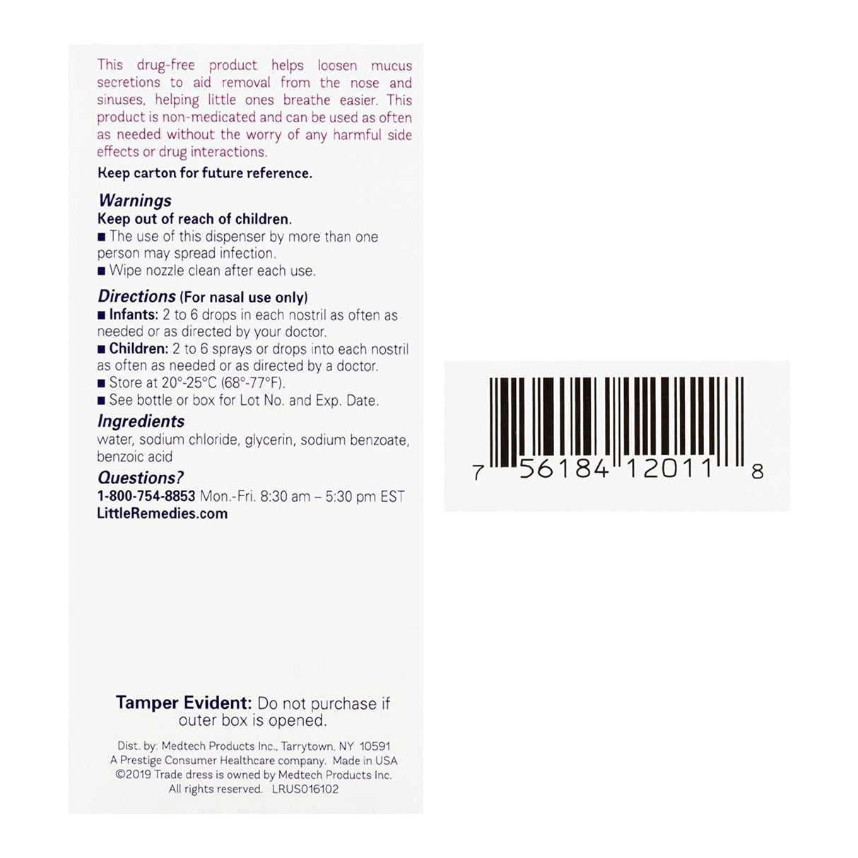 Saline Nasal Spray Little Remedies® 0.65% Strength 1 oz. - BeHope