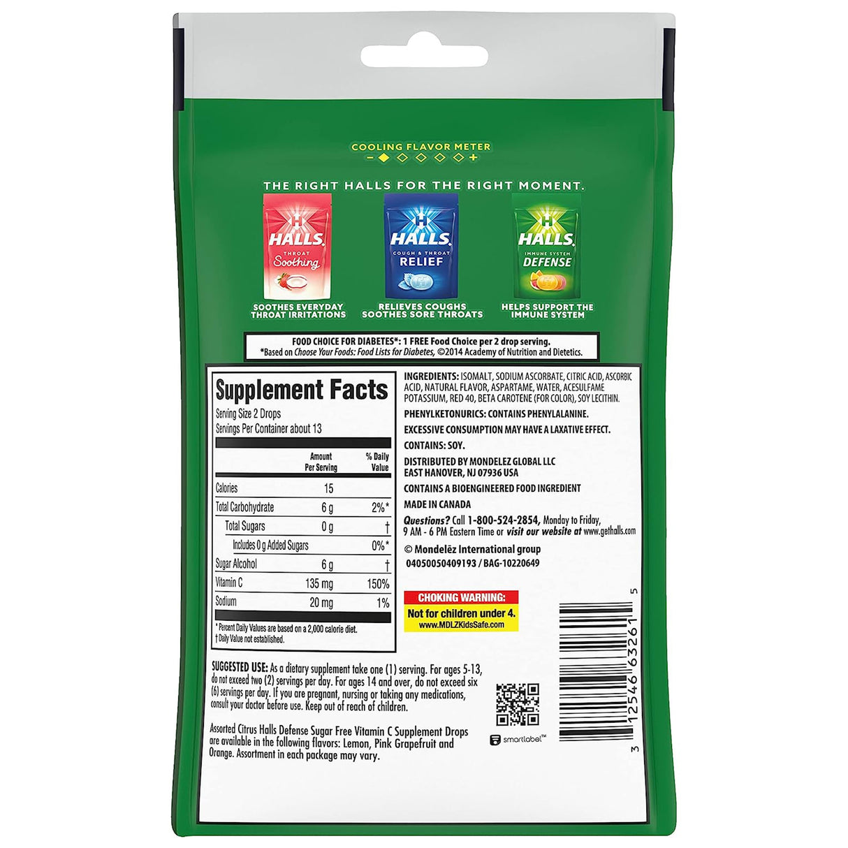 Vitamin C Supplement Halls® Defense Lozenge 25 per Bag Citrus Flavor - BeHope