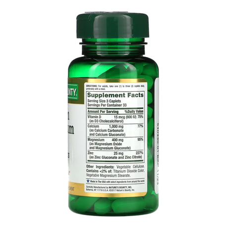 Vitamin Supplement Nature's Bounty® Calcium / Mag / Zinc Capsule 100 per Bottle - BeHope