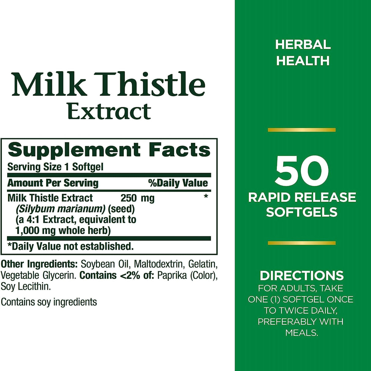 Dietary Supplement Nature's Bounty® Milk Thistle 1,000 mg Strength Capsule 50 per Bottle - BeHope
