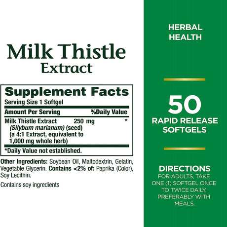 Dietary Supplement Nature's Bounty® Milk Thistle 1,000 mg Strength Capsule 50 per Bottle - BeHope