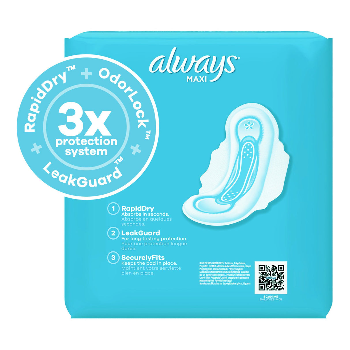 Feminine Pad Always® Maxi With Wings RapidDRY LeakGUARD Protection - BeHope