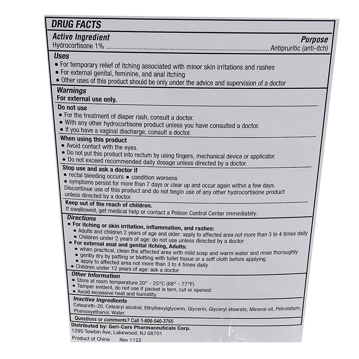 Itch Relief Geri-Care® 1% Strength Cream 144 Per Box Individual Packet - BeHope