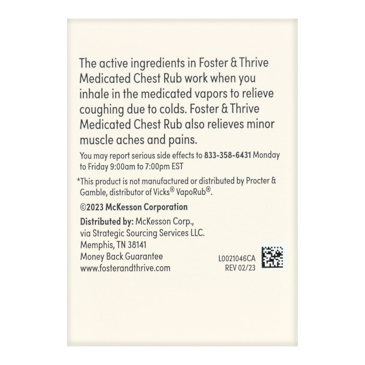 Chest Rub Foster & Thrive™ 4.8% / 2.6% / 1.2% Strength Ointment 3.5 oz. - BeHope