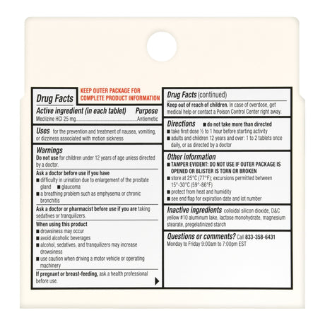 Nausea Relief Foster & Thrive™ Meclizine Motion Sickness Tablets Less Drowsy - BeHope