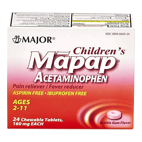 Children's Pain Relief / Fever Reducer Mapap® 160 mg Strength Acetaminophen Chewable Tablet 24 per Box - BeHope