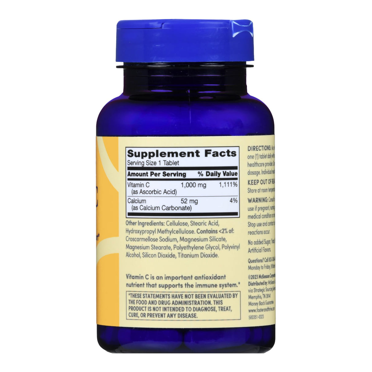 Vitamin C Supplement Foster & Thrive™ Ascorbic Acid 1,000 mg Strength Tablet 100 per Bottle - BeHope