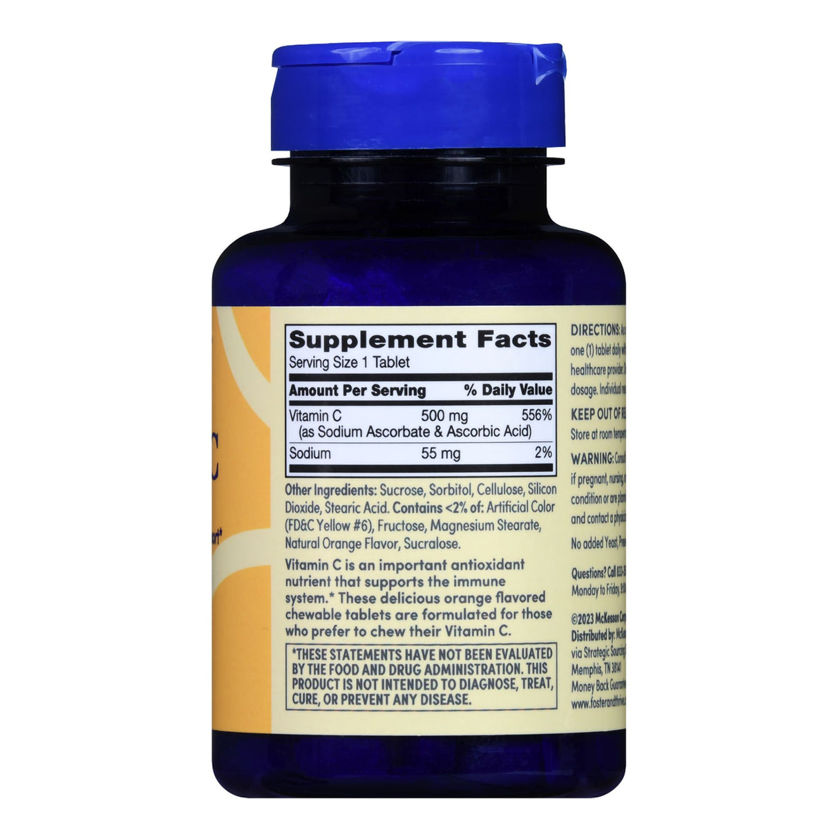 Vitamin C Supplement Foster & Thrive™ Ascorbic Acid 500 mg Strength Chewable Tablet 100 per Bottle - BeHope