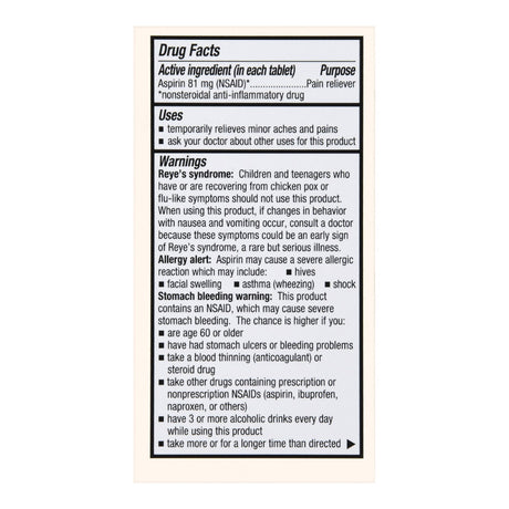 Pain Relief Foster & Thrive™ 81 mg Strength Aspirin Tablet 180 per Bottle - BeHope
