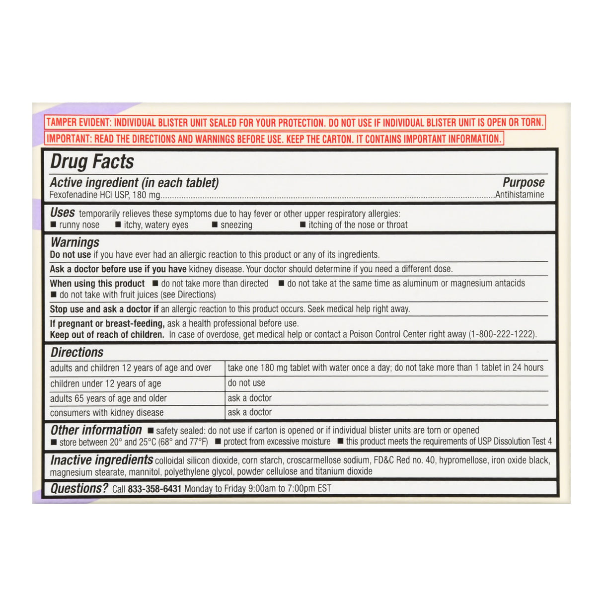 Allergy Relief Foster & Thrive™ Fexofenadine Antihistamine Tablets - BeHope