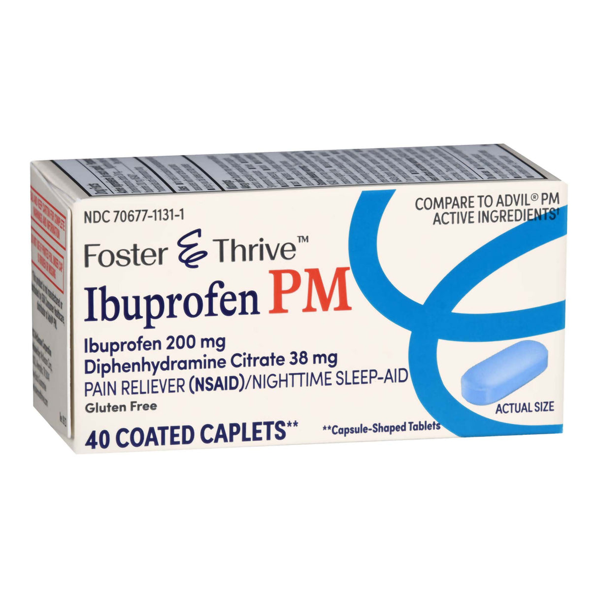 Nightime Pain / Allergy Relief Foster & Thrive™ 200 mg - 38 mg Strength Ibuprofen / Diphenhydramine Capsule 40 per Bottle - BeHope