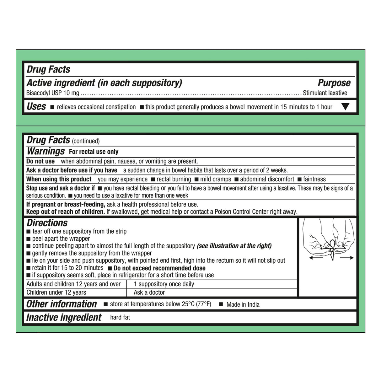 Laxative HEALTH STAR® Suppository 12 per Box 10 mg Strength Bisacodyl USP - BeHope