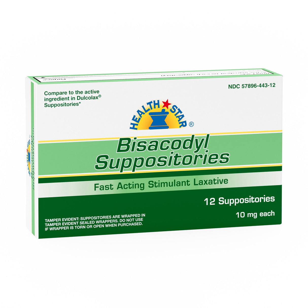 Laxative HEALTH STAR® Suppository 12 per Box 10 mg Strength Bisacodyl USP - BeHope