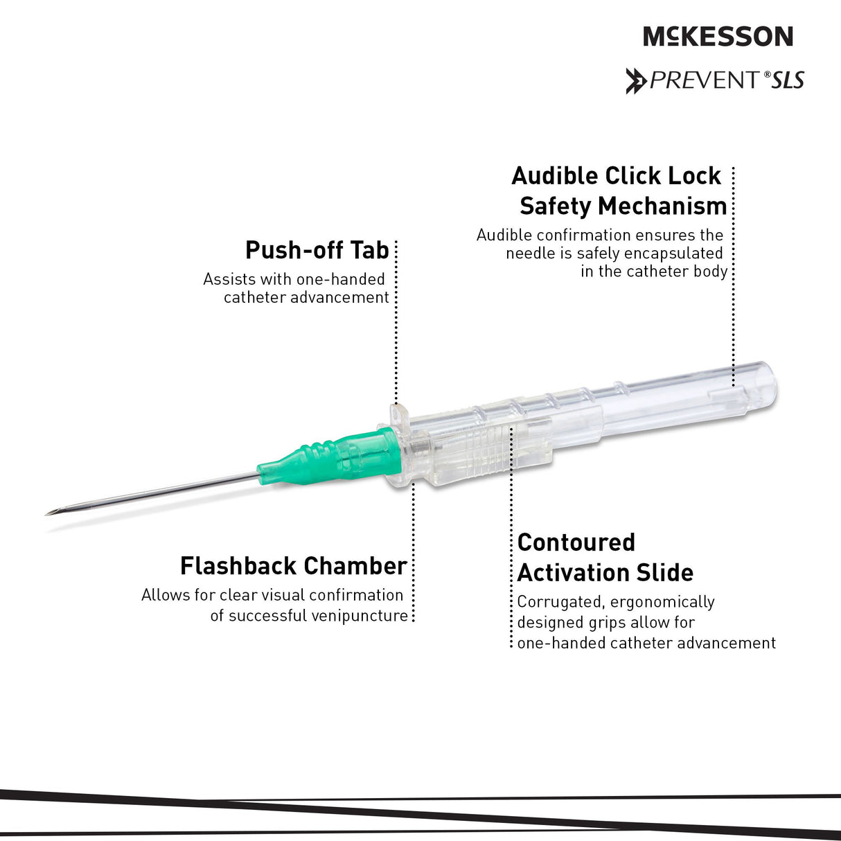 Peripheral IV Catheter Prevent® SLS 18 Gauge 1-1/4 Inch Polyurethane Straight Hub Non Blood Control Sliding Safety - BeHope