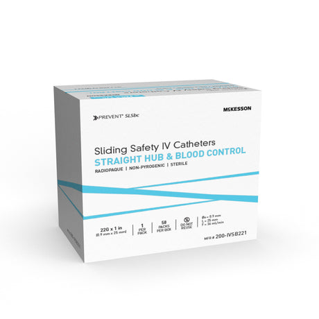 Peripheral IV Catheter Prevent® SLS 22 Gauge 1 Inch Polyurethane Straight Hub Blood Control Sliding Safety - BeHope
