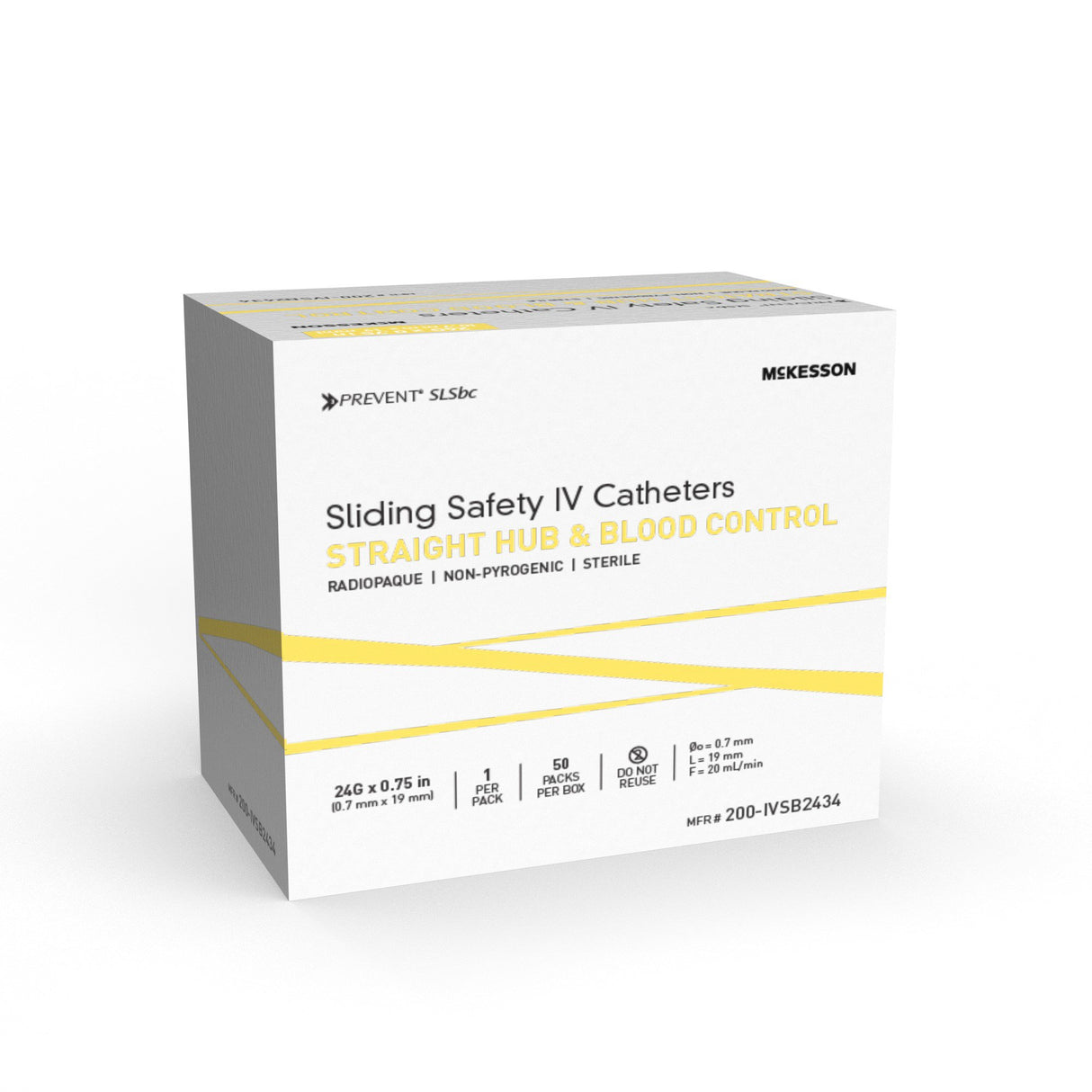 Peripheral IV Catheter Prevent® SLS 24 Gauge 3/4 Inch Polyurethane Straight Hub Blood Control Sliding Safety - BeHope