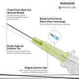 Peripheral IV Catheter Prevent® SLS 24 Gauge 3/4 Inch Polyurethane Straight Hub Blood Control Sliding Safety - BeHope
