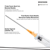 Peripheral IV Catheter McKesson 14 Gauge 1-3/4 Inch Polyurethane Straight Hub Non Blood Control Push Button Safety - BeHope