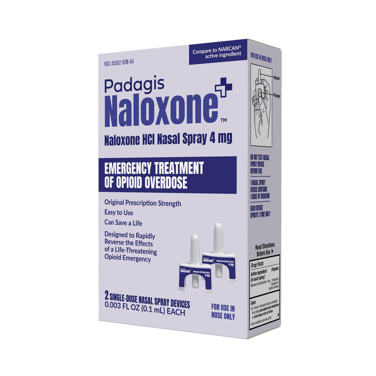 Emergency Opiate Antagonist Naloxone HCl Nasal Spray 0.1 mL Single-Dose Device - BeHope