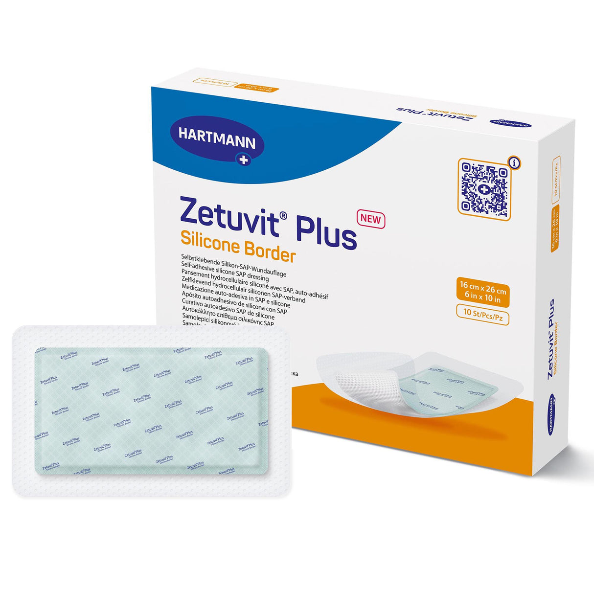 Super Absorbent Dressing ZetuvitÂ® Plus Silicone Border Silicone Adhesive 6 X 10 Inch Rectangle - BeHope