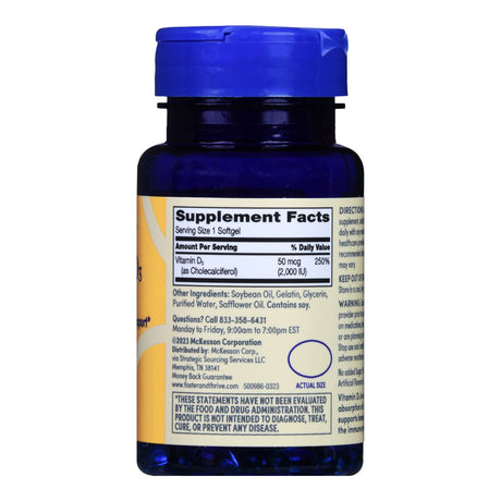 Vitamin Supplement Foster & Thrive™ Vitamin D3 2,000 IU Strength Softgel 100 per Bottle - BeHope