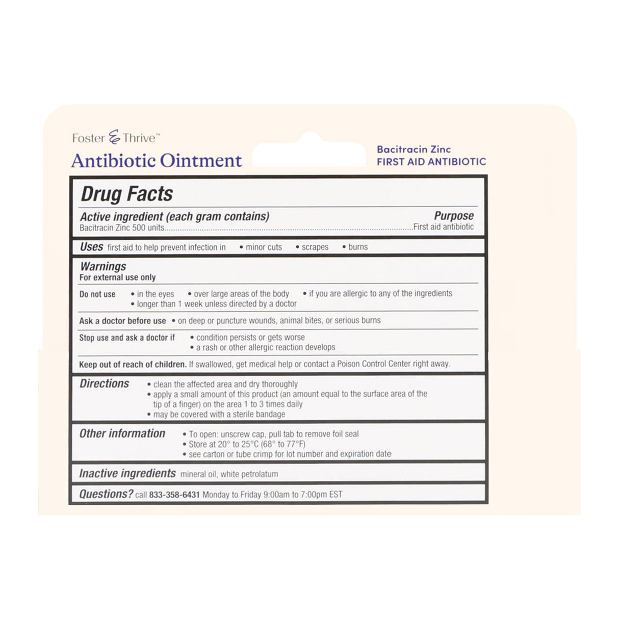 First Aid Antibiotic Bacitracin Foster & Thrive™ Ointment 1 oz. Tube - BeHope