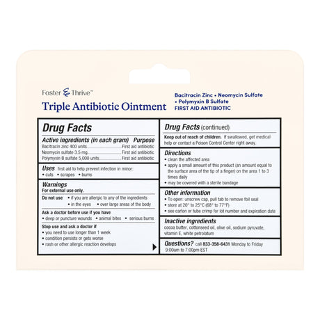First Aid Antibiotic Bacitracin / Neomycin / Polymyxin B Foster & Thrive™ Ointment 1 oz. Tube - BeHope