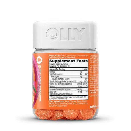 Dietary Supplement OLLY® Laser Focus B6 / B12 / Ginseng / Alpha GPC 2 mg - 50 mcg - 100 mg - 20 mg Strength Gummy 36 per Bottle Berry Tang Flavor - BeHope
