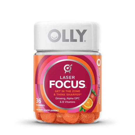 Dietary Supplement OLLY® Laser Focus B6 / B12 / Ginseng / Alpha GPC 2 mg - 50 mcg - 100 mg - 20 mg Strength Gummy 36 per Bottle Berry Tang Flavor - BeHope
