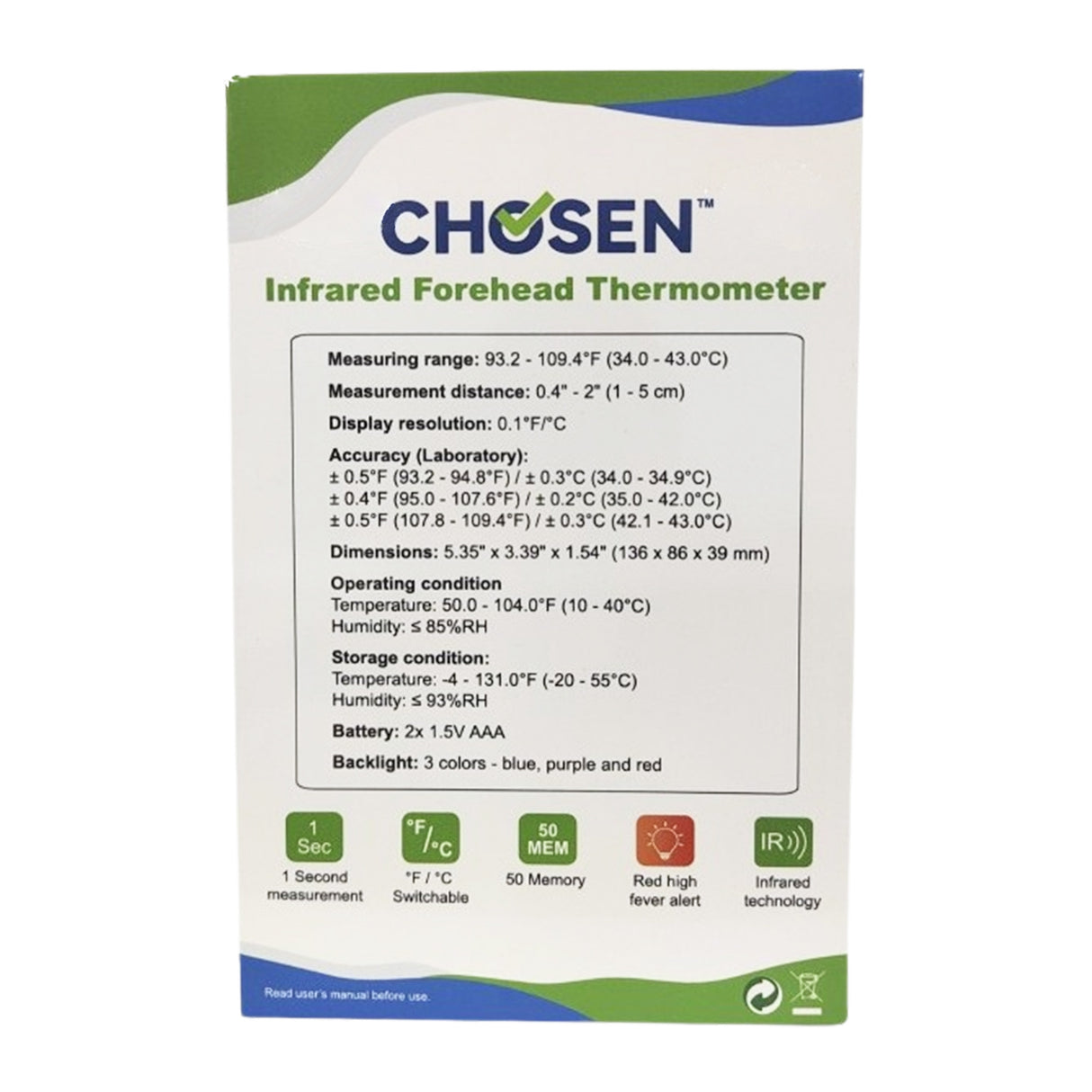 Non-contact Infrared Forehead Thermometer Chosen™ Handheld - BeHope