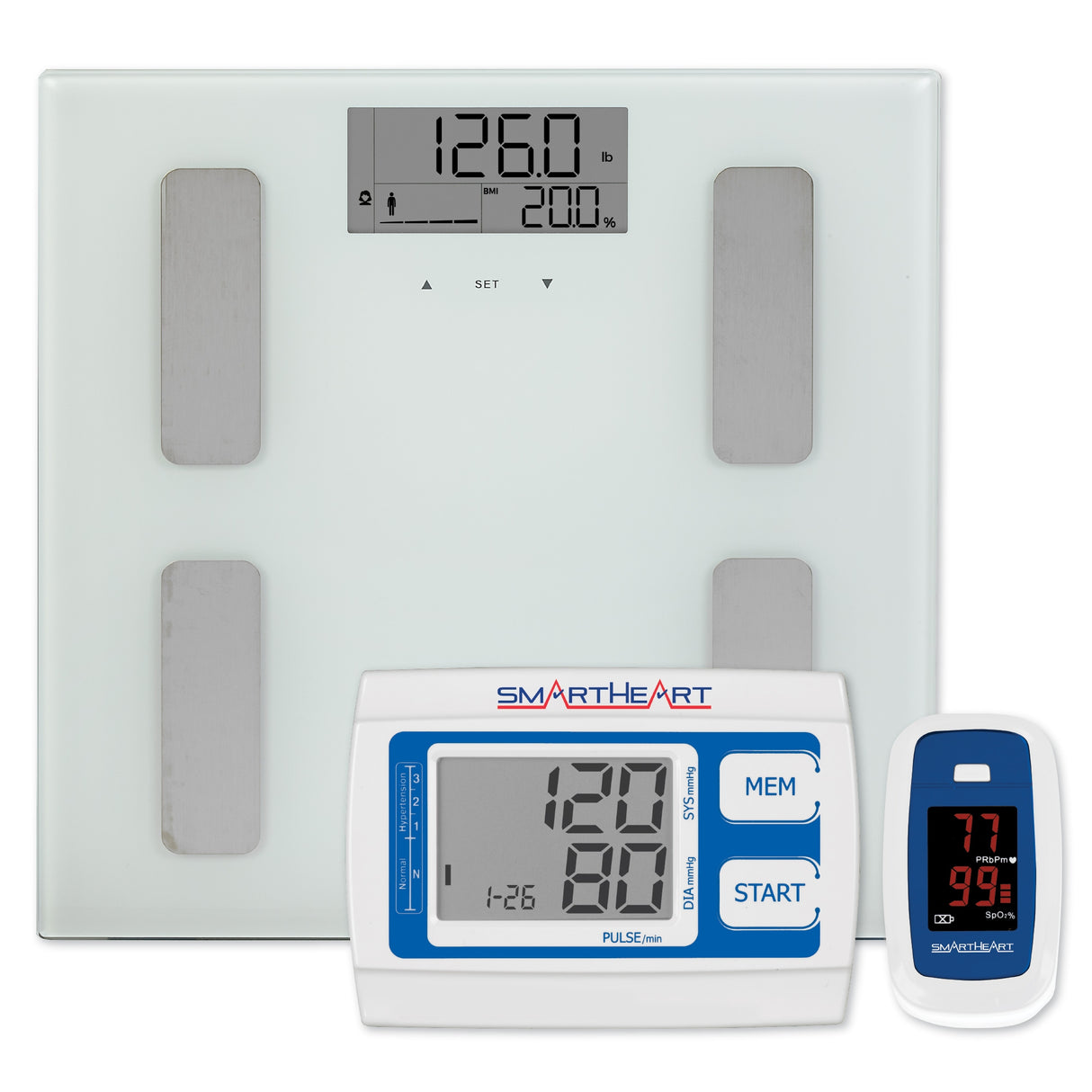 Total Body Analyzer with NIBP and Oximeter Step On SmartHeart Digital Display 400lbs. / 200kg White - BeHope