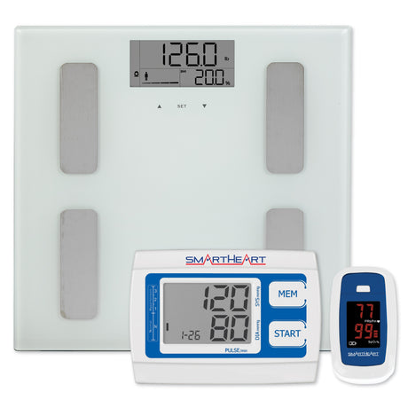 Total Body Analyzer with NIBP and Oximeter Step On SmartHeart Digital Display 400lbs. / 200kg White - BeHope