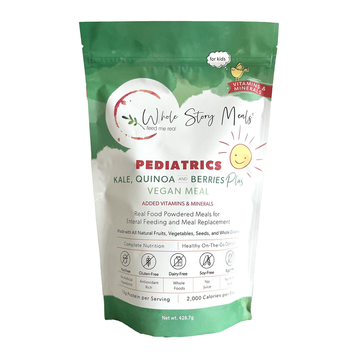 Pediatric Oral Supplement Whole Story Meals Kale / Quinoa / Berries Plus 16 oz. Pouch Powder Protein - BeHope