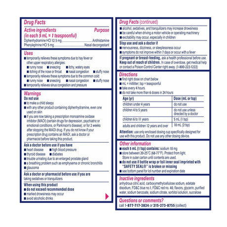 Children's Allergy Relief Children’s BENADRYL® Allergy Plus Congestion 12.5 mg - 5 mg Strength Liquid 4 oz. - BeHope