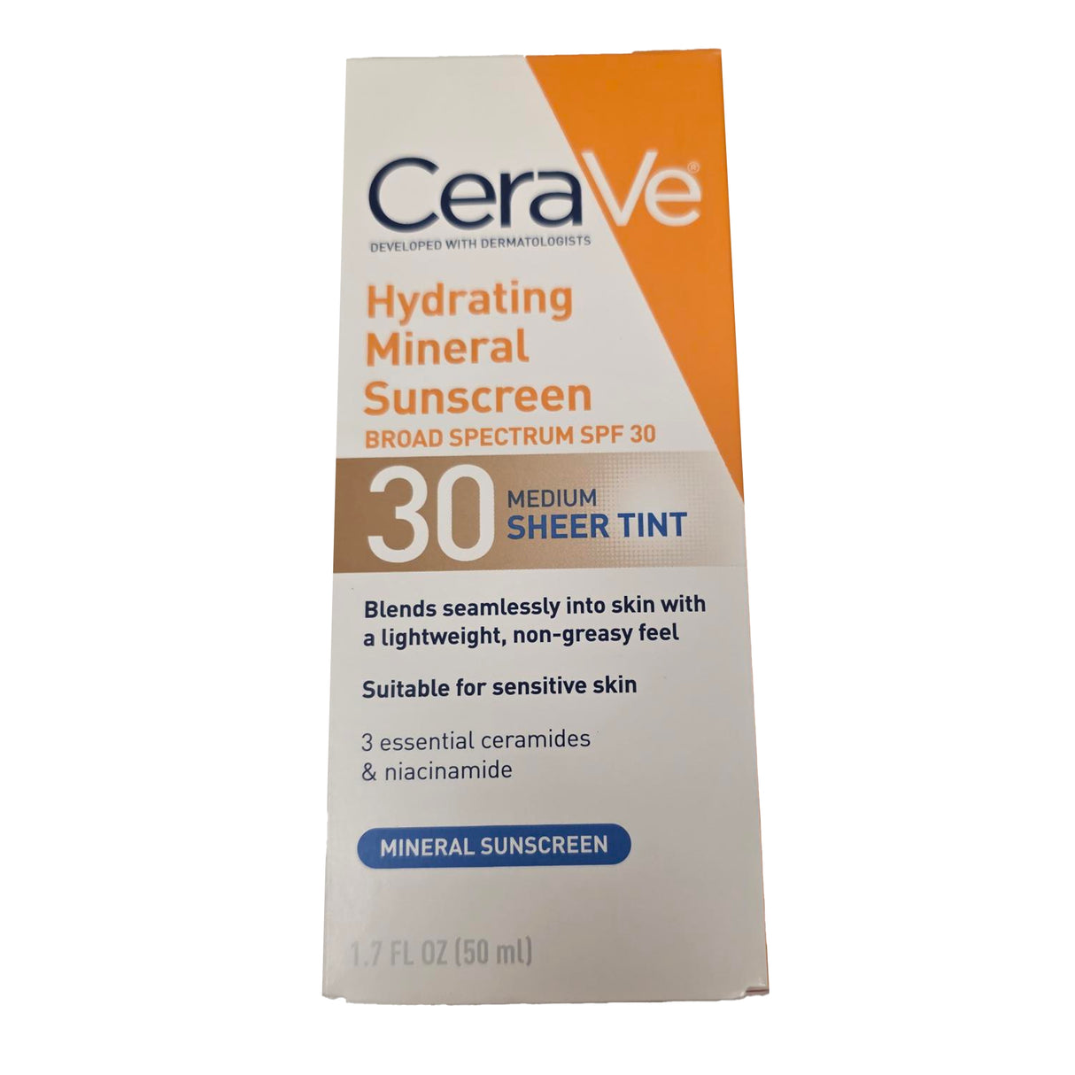 Sunscreen CeraVe® Hydrating Mineral Sunscreen Medium Sheer Tint SPF30 Lotion 1.7 oz. Tube - BeHope