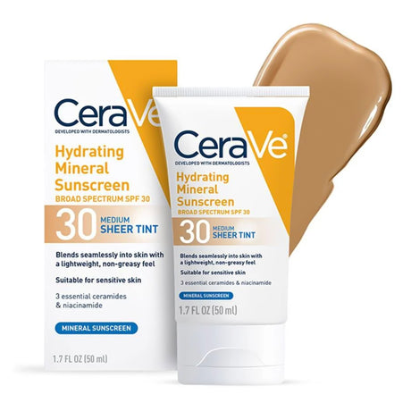 Sunscreen CeraVe® Hydrating Mineral Sunscreen Medium Sheer Tint SPF30 Lotion 1.7 oz. Tube - BeHope