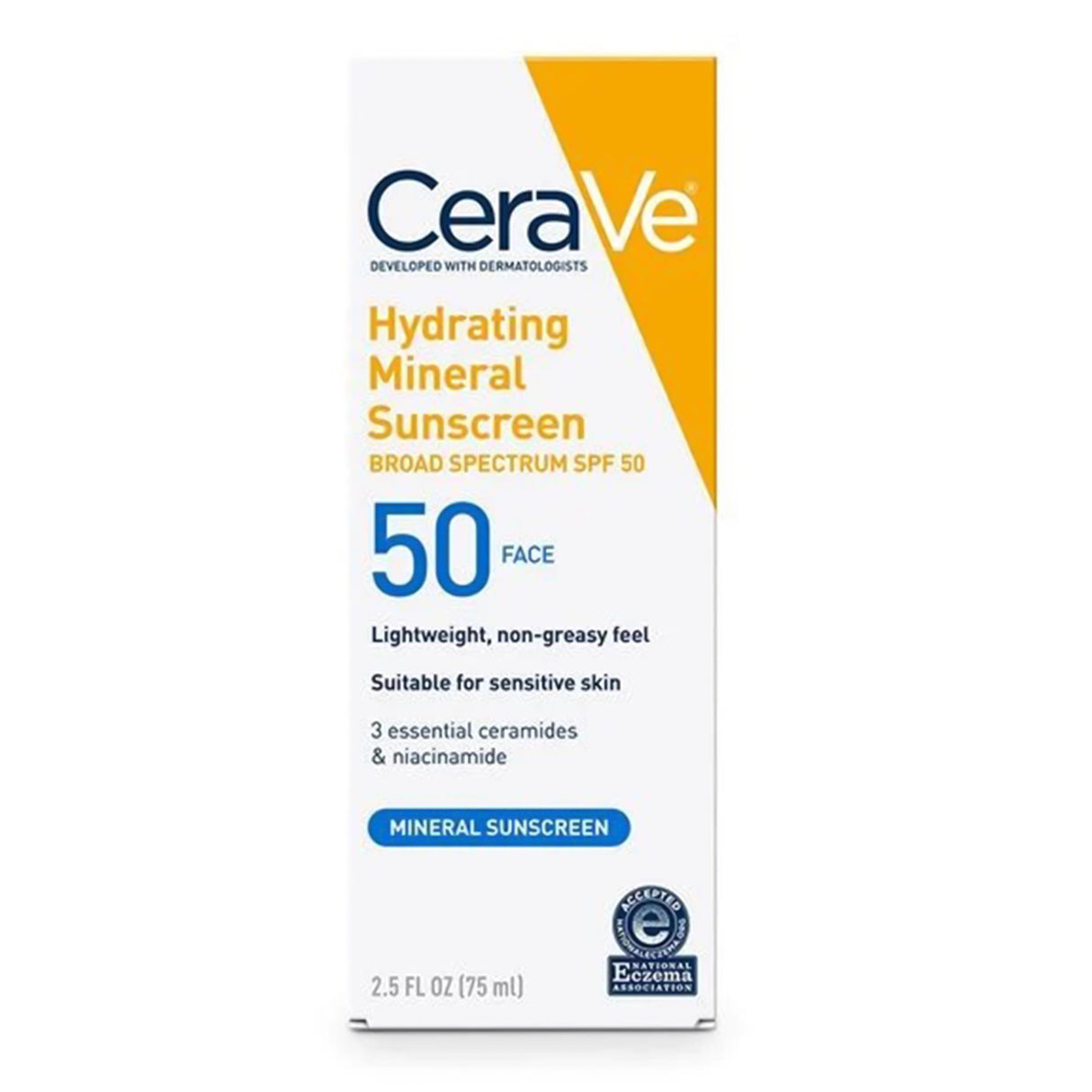 Sunscreen CeraVe® Hydrating Mineral Sunscreen Face SPF 50 Lotion 2.5 oz. Tube - BeHope
