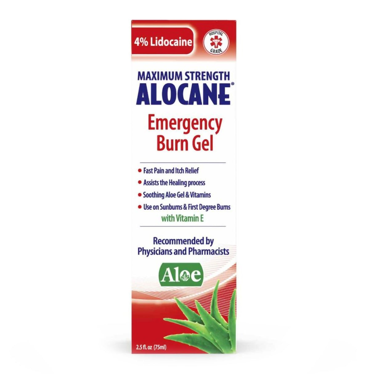 Burn Relief BZK (Benzalkonium Chloride) / Lidocaine HCl Alocane® Maximum Strength Topical Gel 2.5 oz. Tube - BeHope