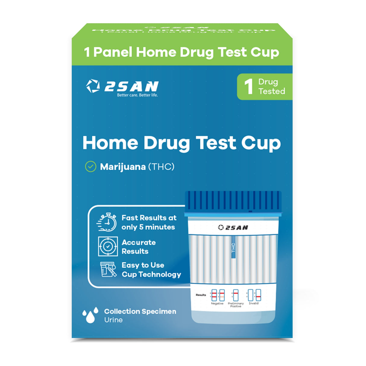 Drugs of Abuse Test Kit 2San Marijuana (THC)) 1 Test per Kit (18 Kits per Case) CLIA Waived - BeHope