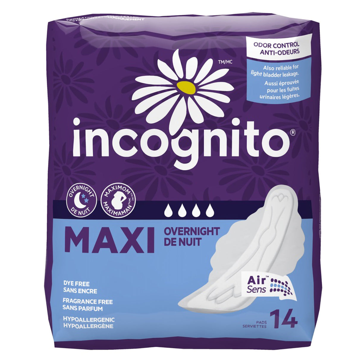 Feminine Pad Incognito® Maxi with Wings / Overnight Heavy Absorbency - BeHope