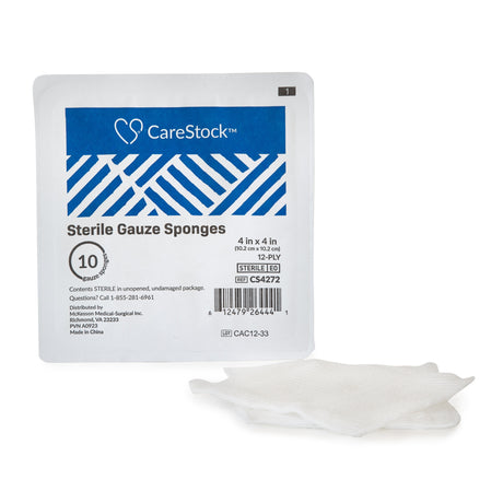Gauze Sponge CareStock™ 4 X 4 Inch 12-Ply Sterile 10 per Tray - BeHope