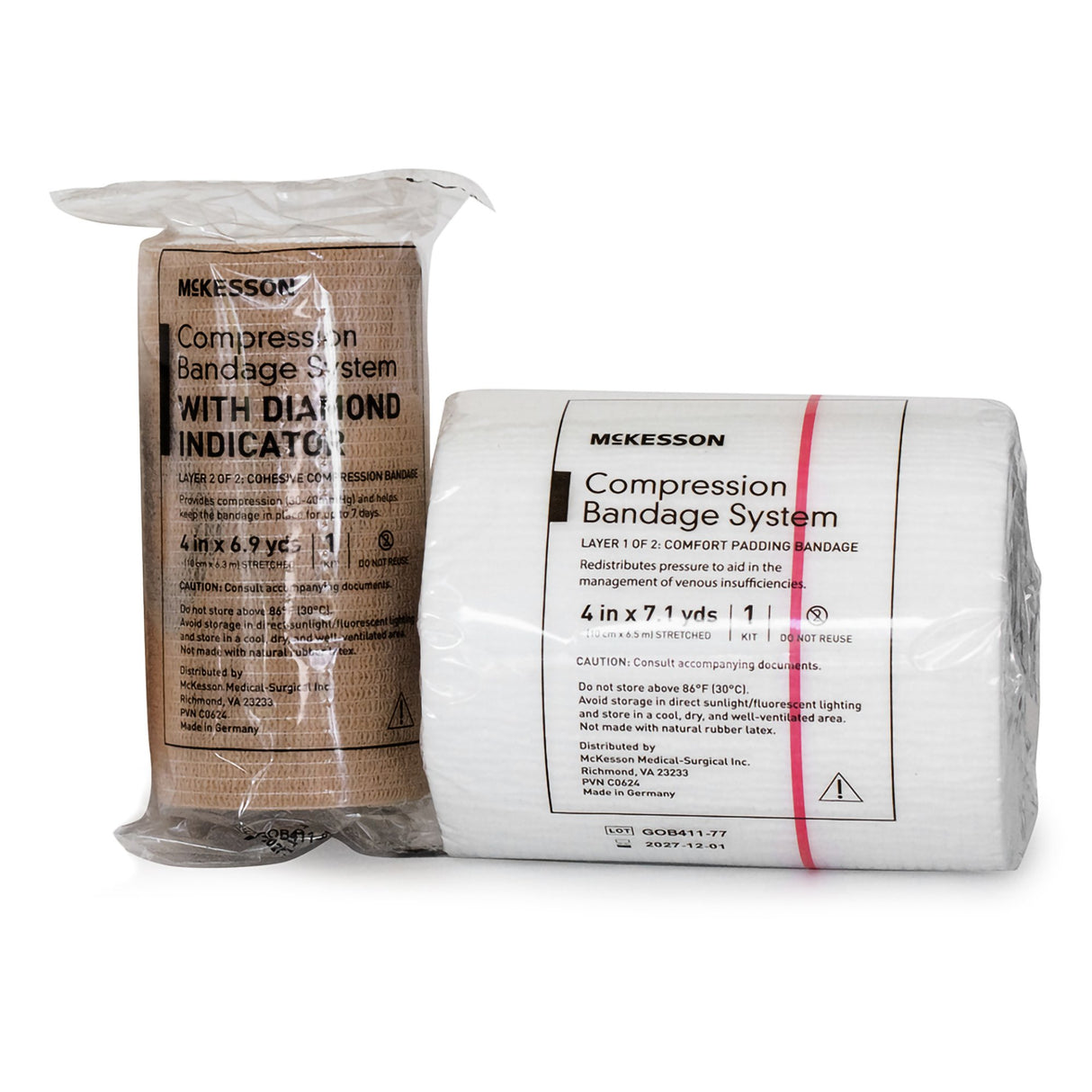 2 Layer Compression Bandage System McKesson 4 Inch X 7-1/10 Yard / 4 Inch X 6-9/10 Yard Self-adherent Closure Tan / White NonSterile 30 to 40 mmHg - BeHope
