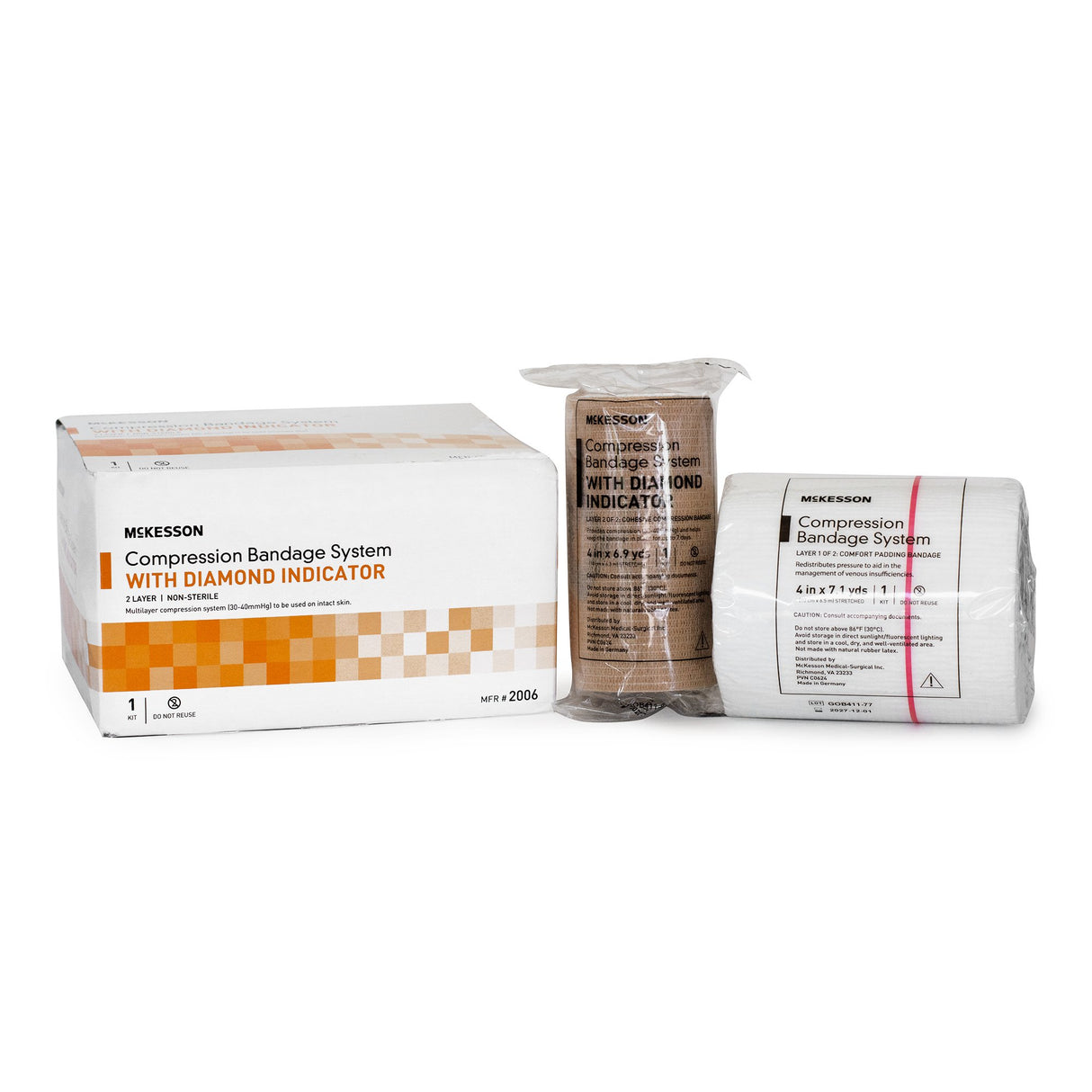 2 Layer Compression Bandage System McKesson 4 Inch X 7-1/10 Yard / 4 Inch X 6-9/10 Yard Self-adherent Closure Tan / White NonSterile 30 to 40 mmHg - BeHope